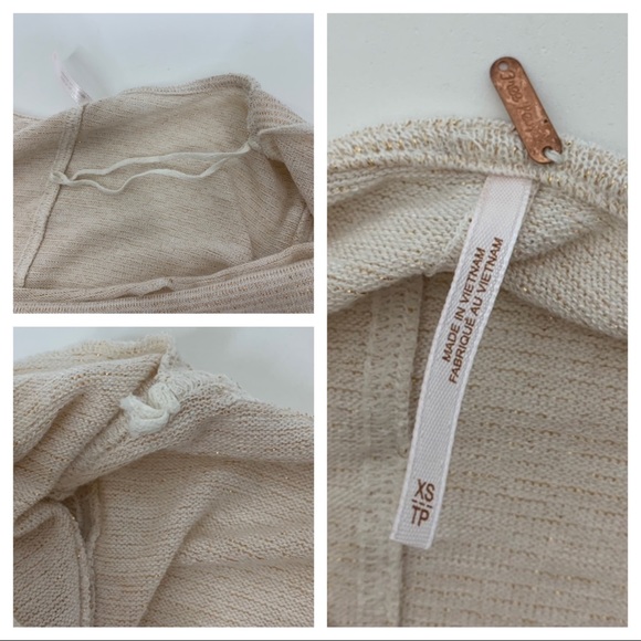 Free People Gold Metallic Fleck Ivory Lightweight Knit Cowl Neck Sweater Size XS - Picture 11 of 15